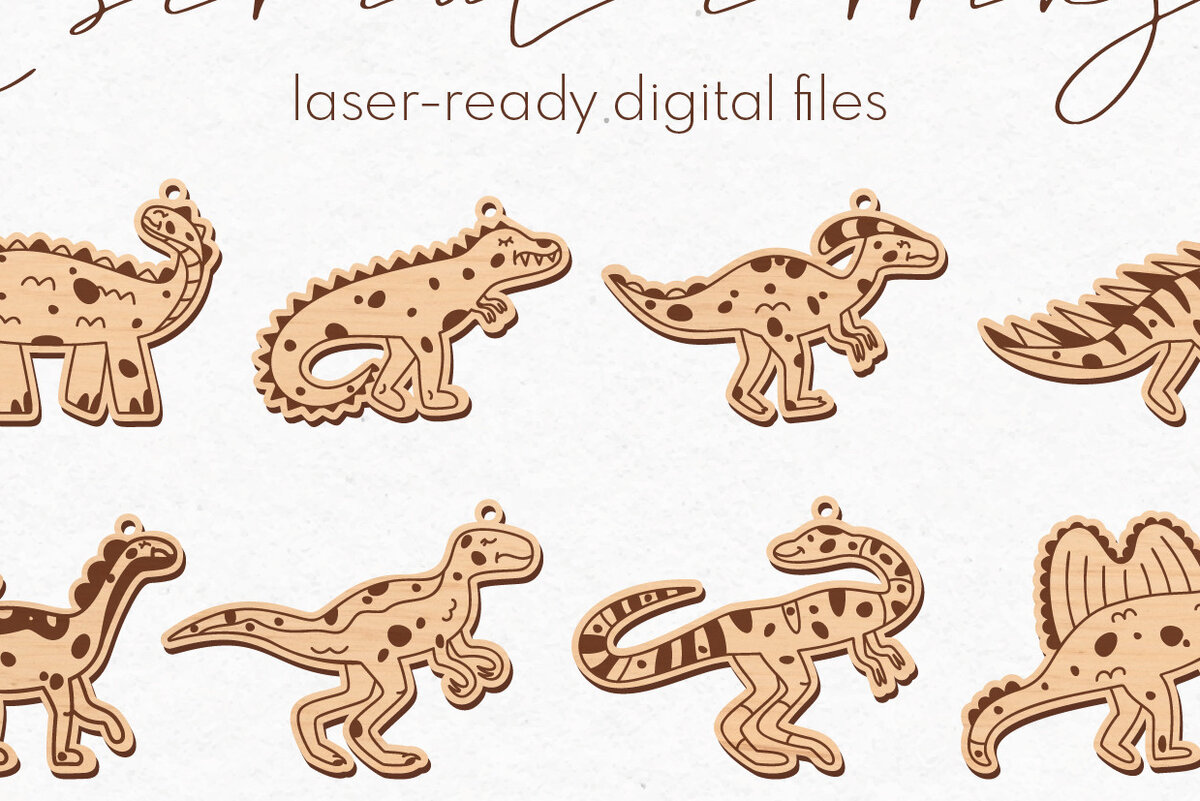 Σετ των 3 Intra απο ξύλο plywood 3mm-4mm πάχος - Πακέτο με σκουλαρίκια δεινοσαύρων |  Δίασταση 3x3 cm INTRAFABR-74436077