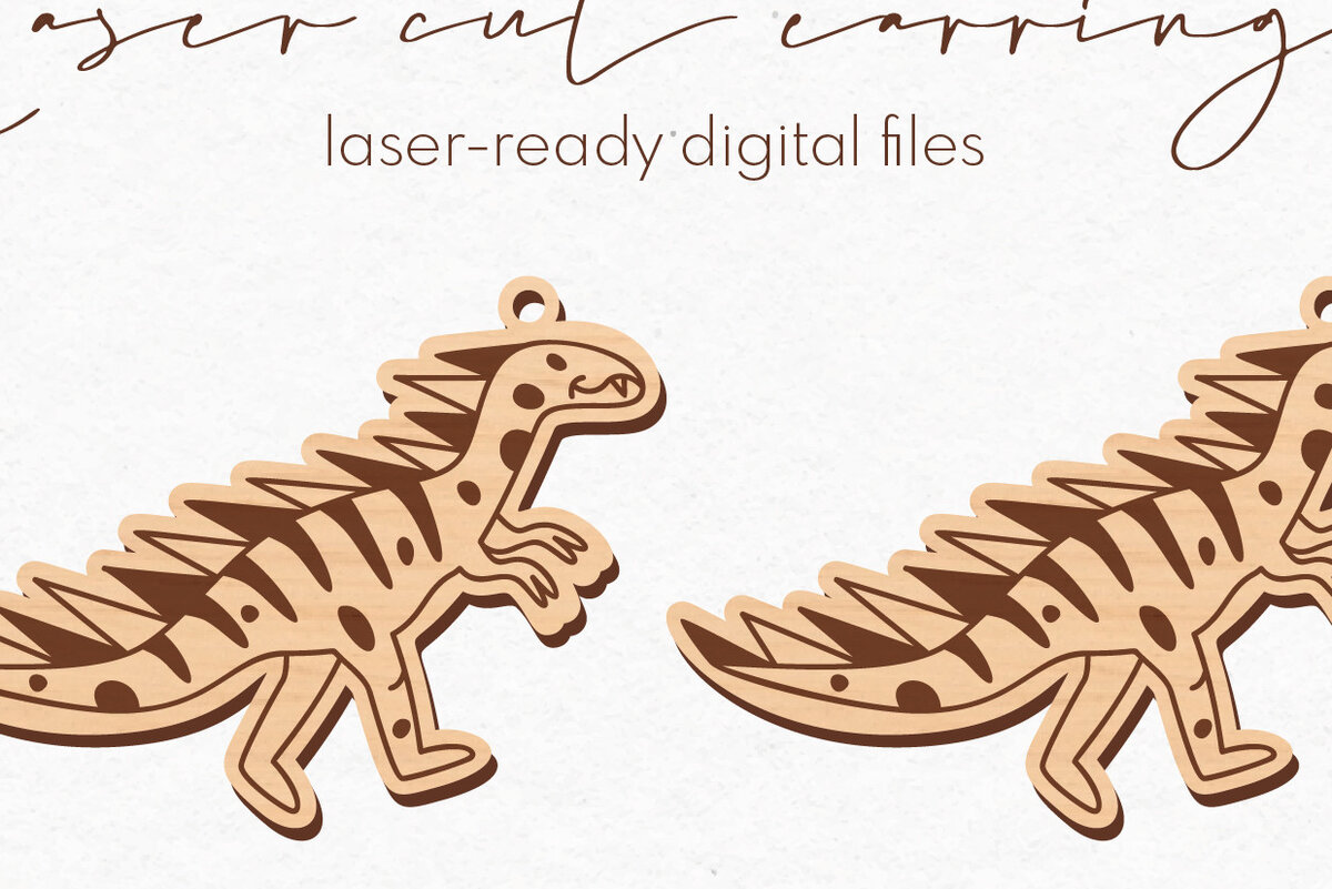 Σετ των 3 Intra απο ξύλο plywood 3mm-4mm πάχος -  κοπής με λέιζερ σκουλαρίκια Dinosaur Δίασταση 3x3 cm INTRAFABR-75081472