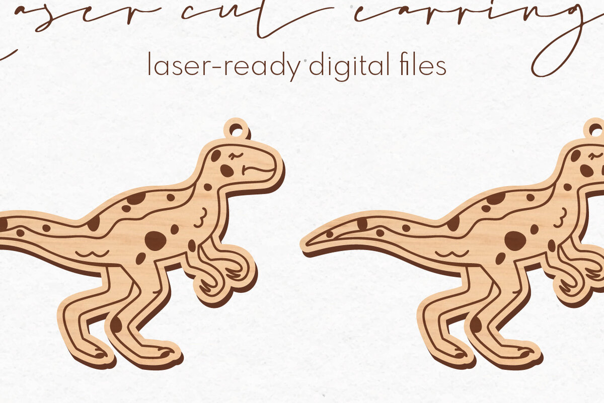 Σετ των 3 Intra απο ξύλο plywood 3mm-4mm πάχος -  κοπής με λέιζερ σκουλαρίκια Dinosaur Δίασταση 3x3 cm INTRAFABR-75419133