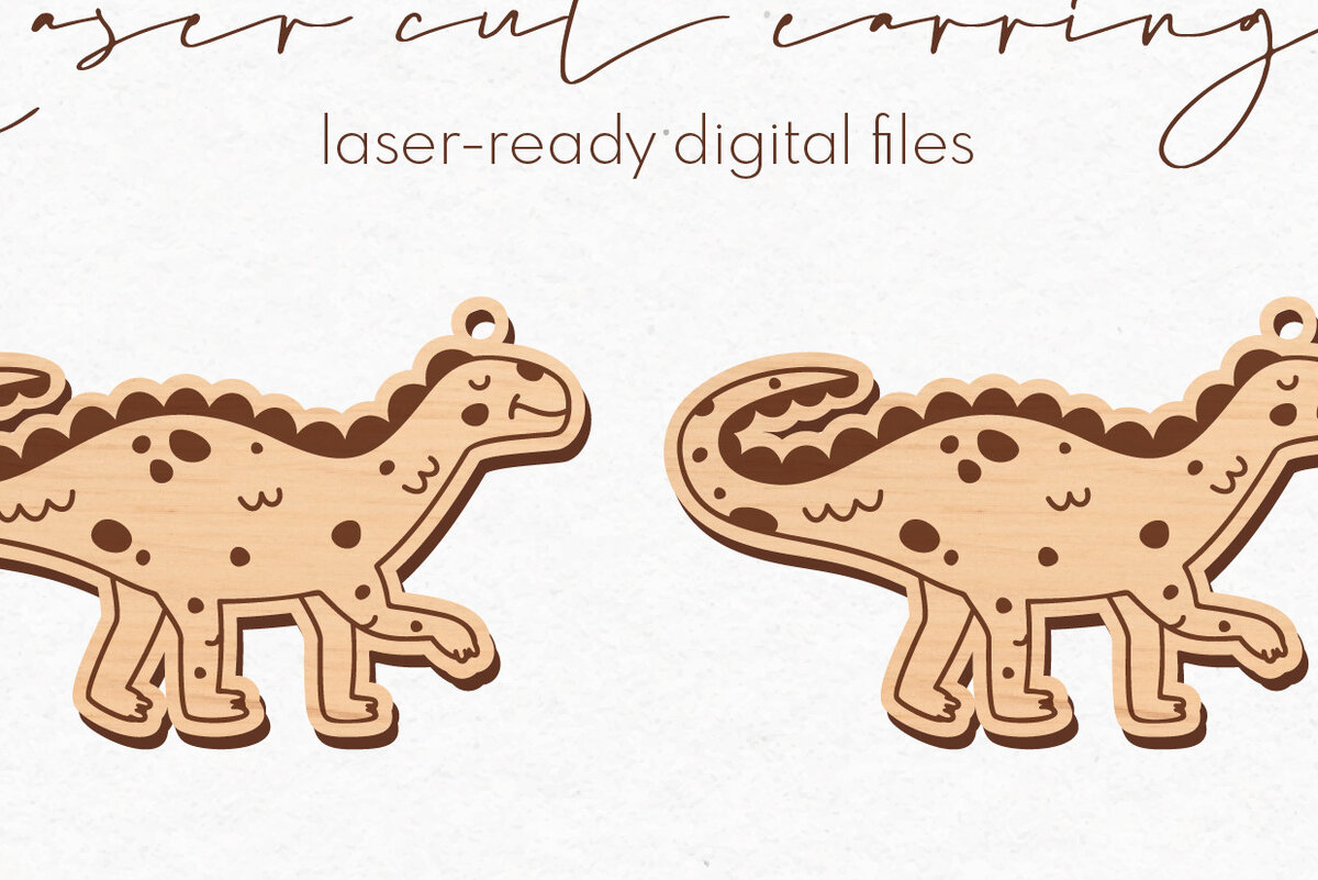 Σετ των 3 Intra απο ξύλο plywood 3mm-4mm πάχος -  κοπής με λέιζερ σκουλαρίκια Dinosaur Δίασταση 3x3 cm INTRAFABR-70443867