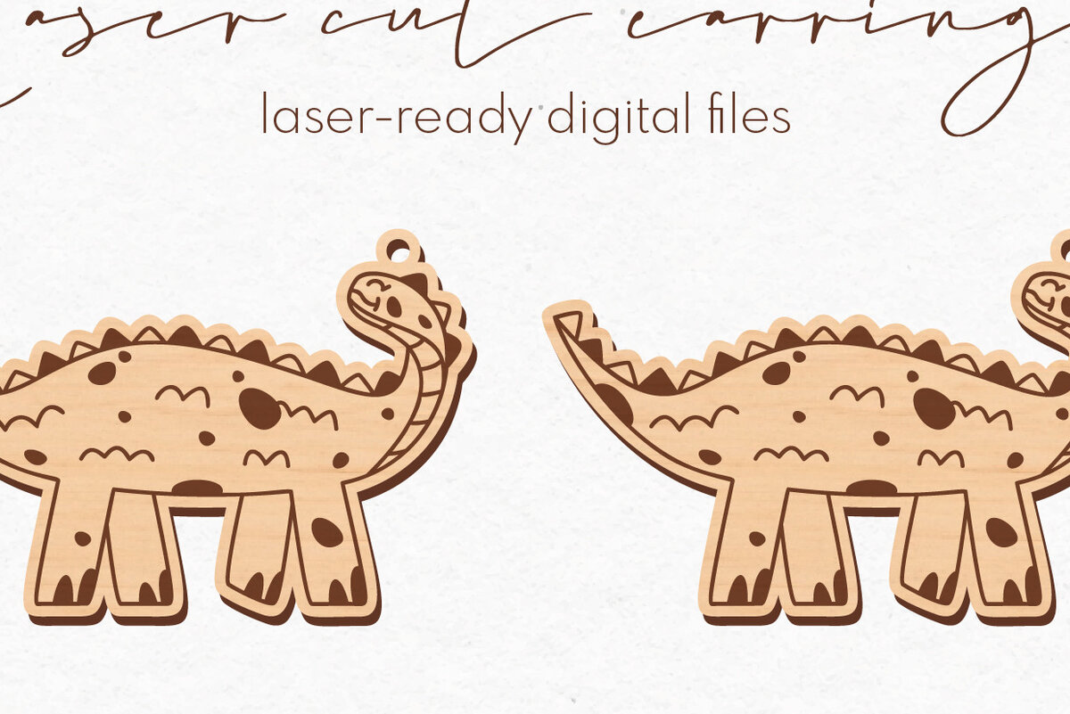 Σετ των 3 Intra απο ξύλο plywood 3mm-4mm πάχος -  κοπής με λέιζερ σκουλαρίκια Dinosaur Δίασταση 3x3 cm INTRAFABR-74658689