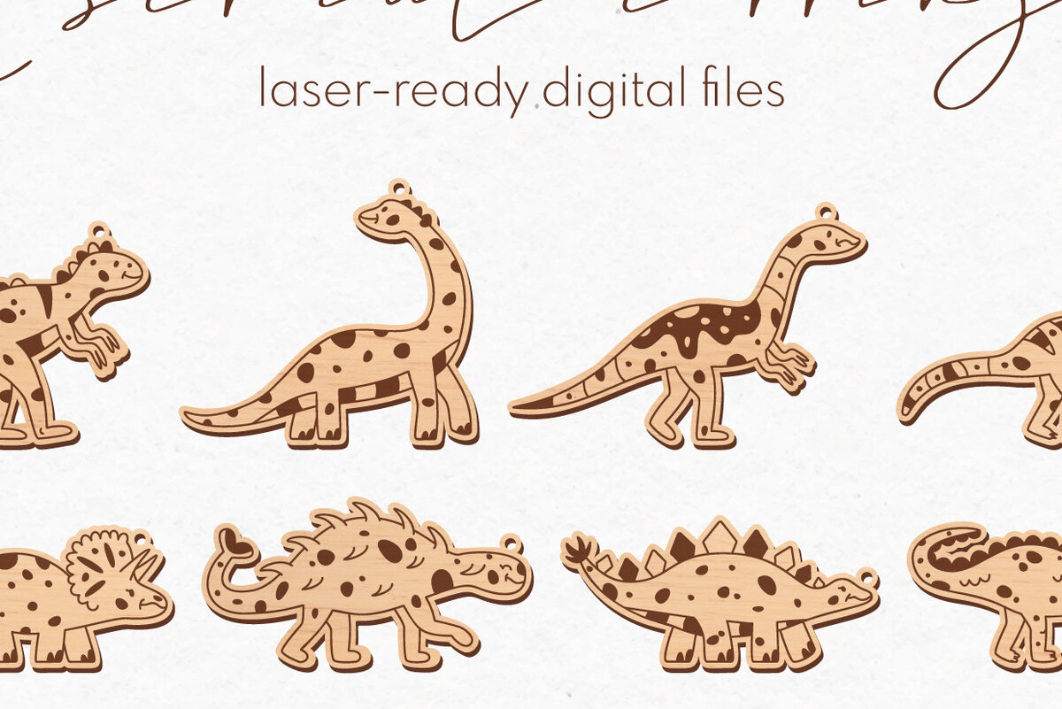 Σετ των 3 Intra απο ξύλο plywood 3mm-4mm πάχος -  κοπής με λέιζερ σκουλαρίκια Dinosaur Δίασταση 3x3 cm INTRAFABR-69389362