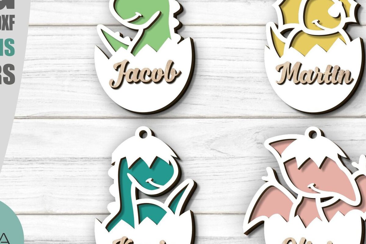 Σετ των 2 Intra απο ξύλο plywood 3mm-4mm πάχος - Δεινόσαυρος Πασχαλινό δώρο Ετικέτες , Laser Δίασταση 15x15 cm INTRAFABR-89731208