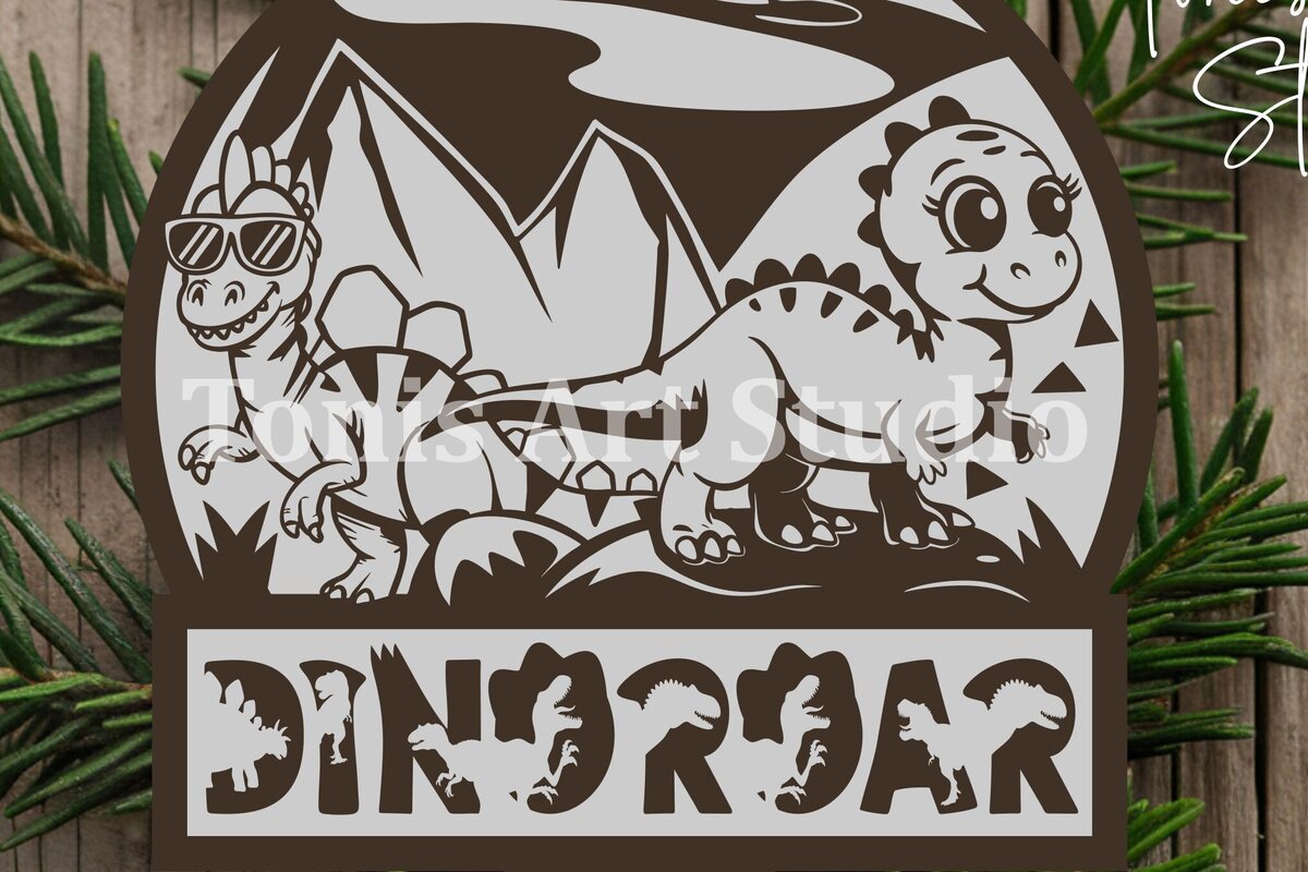 Σετ των 2 Intra απο ξύλο plywood 3mm-4mm πάχος -  κοπής με λέιζερ Dinosaur για παιδικό δωμάτιο Δίασταση 20x20 cm INTRAFABR-116676607