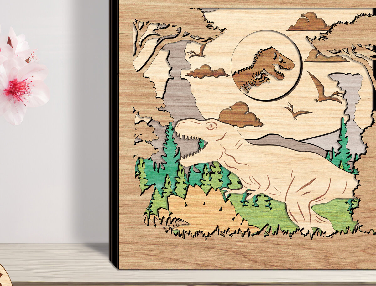 Σετ των 2 Intra απο ξύλο plywood 3mm-4mm πάχος -  αποκοπής με στρώματα δεινοσαύρων - Break Jhon Δίασταση 20x20 cm INTRAFABR-94239131