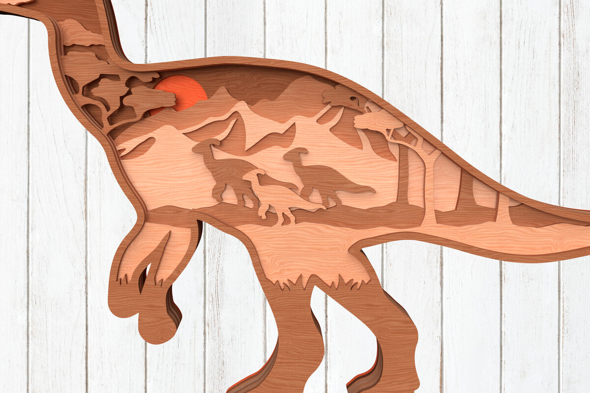 Σετ των 3 Intra απο ξύλο plywood 3mm-4mm πάχος - Dinosaur Layered Wall Art  Δίασταση 6x6 cm INTRAFABR-119557405