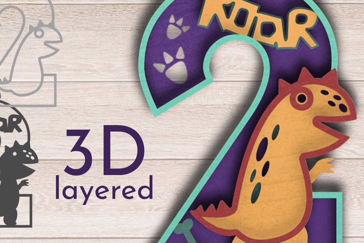 Intra απο ξύλο plywood 3mm-4mm πάχος - Dinosaur Number 2,  κοπής με λέιζερ Δίασταση 20x20 cm INTRAFABR-36735714