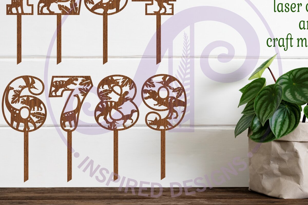 Intra απο ξύλο plywood 3mm-4mm πάχος - Dinosaur Number Cake Toppers  Files Δίασταση 30x20 cm INTRAFABR-89151185