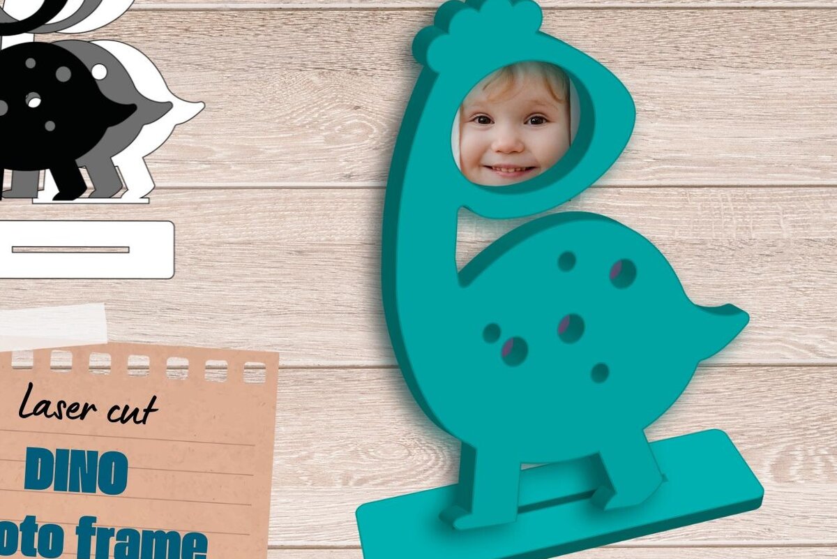 Σετ των 2 Intra απο ξύλο plywood 3mm-4mm πάχος - Κορνίζα Dinosaur για , Dino Δίασταση 20x25 cm INTRAFABR-83304710