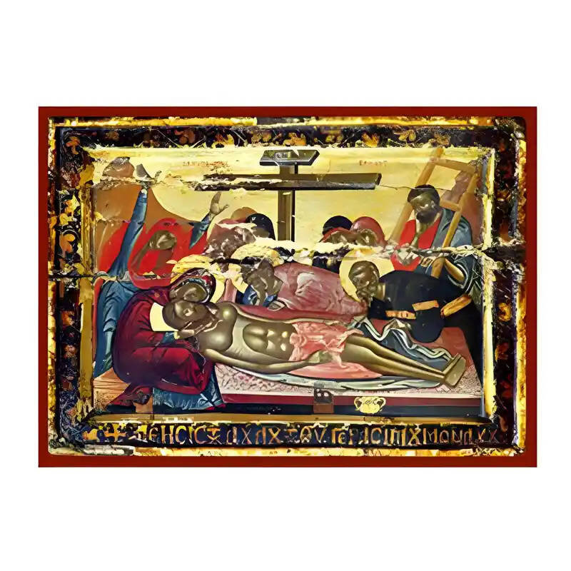 Σετ των 2 Εικόνα Ορθοδοξίας με περίγραμμα χρυσό σε ξύλο Φλαμουρίας  με  βάση Εικόνα Επιτάφιος Θρήνος Χειροποίητη Ελληνορθόδοξη , Κρεμαστή πλάκα βυζαντινής τέχνης, χριστιανική τέχνη Διάσταση 10x7 cm (3,9 x 2,8 ίντσες) INTRAEK-670813