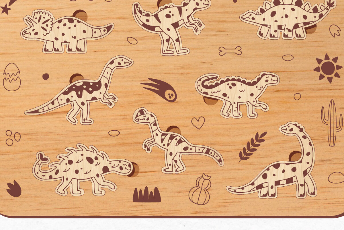 Intra απο ξύλο plywood 3mm-4mm πάχος - Dinosaurs Kids Puzzle |  με λέιζερ Δίασταση 30x20 cm INTRAFABR-68464916