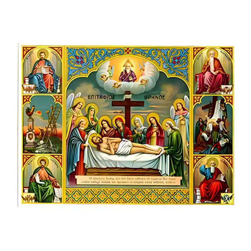 Σετ των 2 Εικόνα Ορθοδοξίας με περίγραμμα χρυσό σε ξύλο Φλαμουρίας  με  βάση Εικόνα Επιτάφιος Θρήνος Χειροποίητη Ελληνορθόδοξη , Κρεμαστή πλάκα βυζαντινής τέχνης, χριστιανική τέχνη Διάσταση 10x7 cm (3,9 x 2,8 ίντσες) INTRAEK-670812