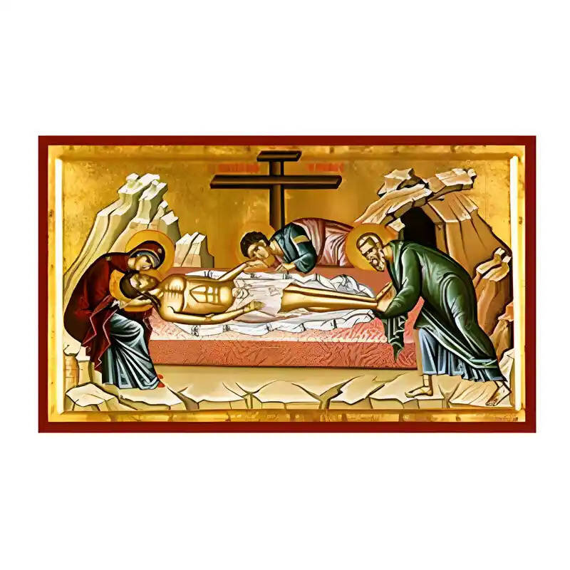 Σετ των 2 Εικόνα Ορθοδοξίας με περίγραμμα χρυσό σε ξύλο Φλαμουρίας  με  βάση Εικόνα Επιτάφιος Θρήνος Χειροποίητη Ελληνορθόδοξη , Κρεμαστή πλάκα βυζαντινής τέχνης, χριστιανική τέχνη Διάσταση 10x7 cm (3,9 x 2,8 ίντσες) INTRAEK-670811