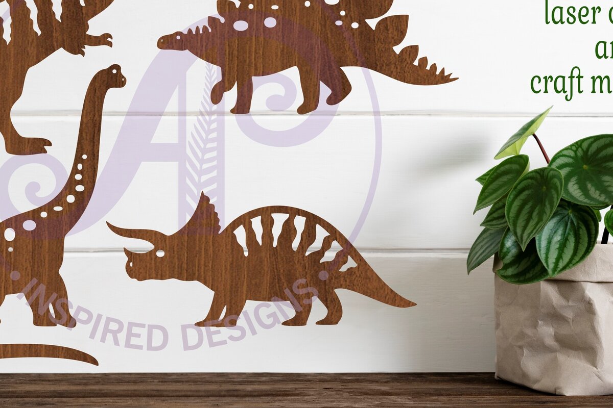 Intra απο ξύλο plywood 3mm-4mm πάχος - Σχήματα κοπής με λέιζερ Silhouette Dinosaurs 4 Δίασταση 30x20 cm INTRAFABR-86251713