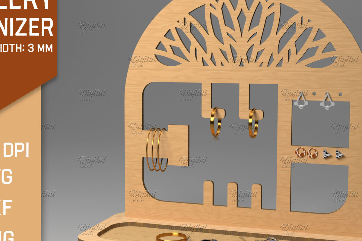 Intra απο ξύλο plywood 3mm-4mm πάχος - Οθόνη κοπής με λέιζερ. Διοργανωτής κοσμημάτων Δίασταση 30x20 cm INTRAFABR-83372293