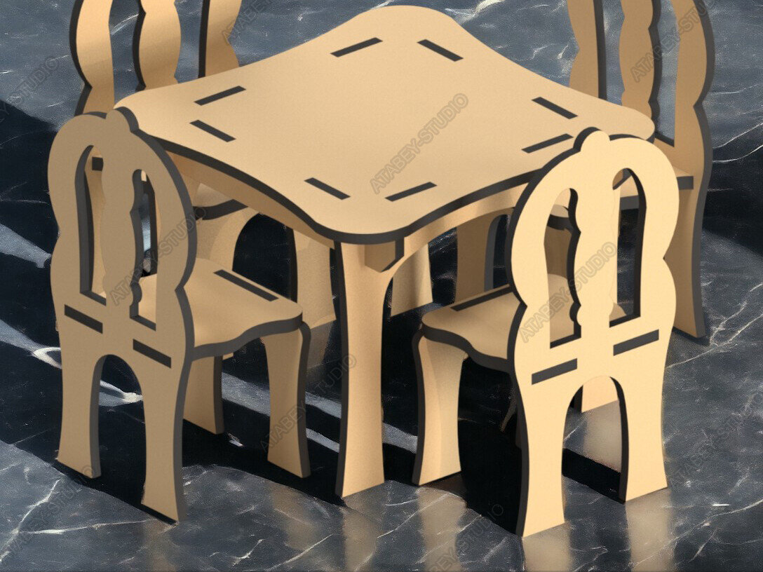 Σετ των 3 Intra απο ξύλο plywood 3mm-4mm πάχος - Σετ γραφείου και μίνι καρέκλας DIY Dollhouse Δίασταση 4x4 cm INTRAFABR-92958411