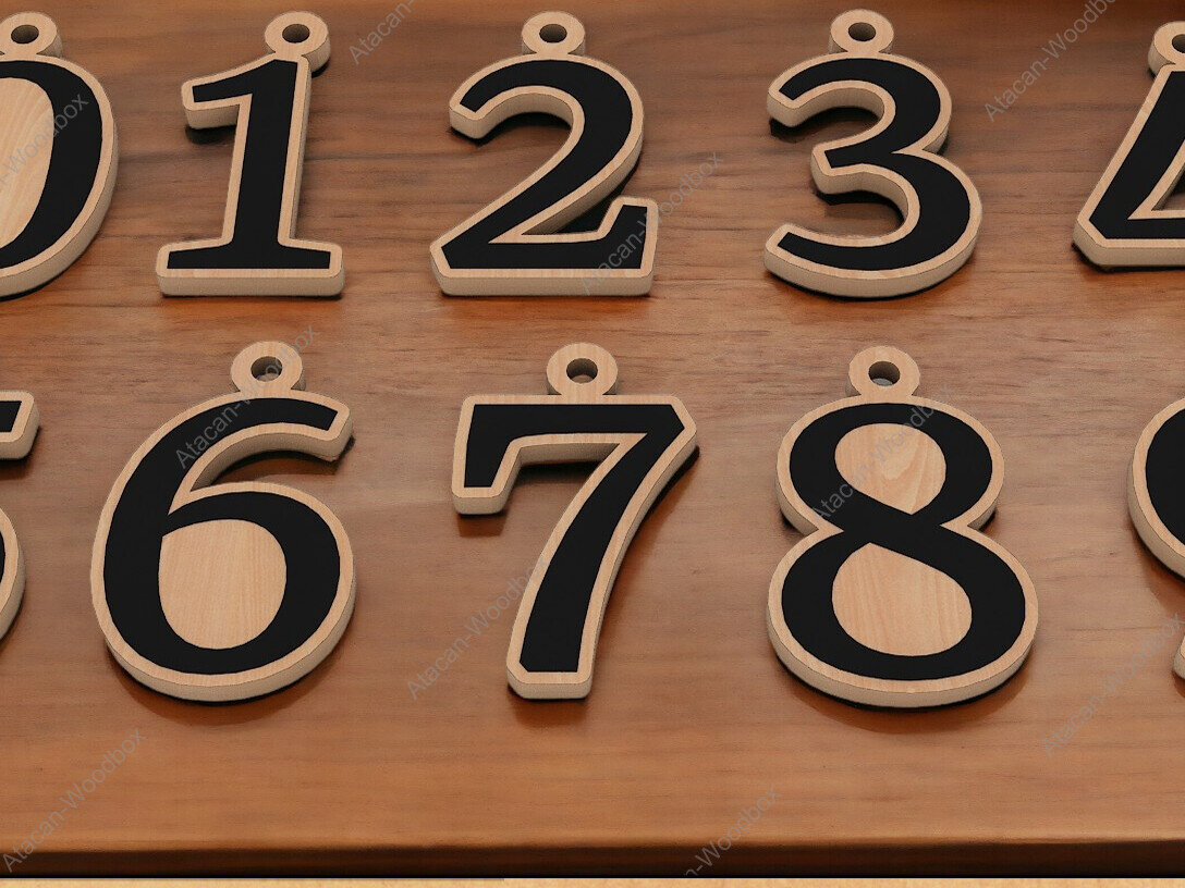 Σετ των 3 Intra απο ξύλο plywood 3mm-4mm πάχος - Σετ αρχείων κοπής με λέιζερ με μπρελόκ DIY Numbers Δίασταση 4x4 cm INTRAFABR-91935270