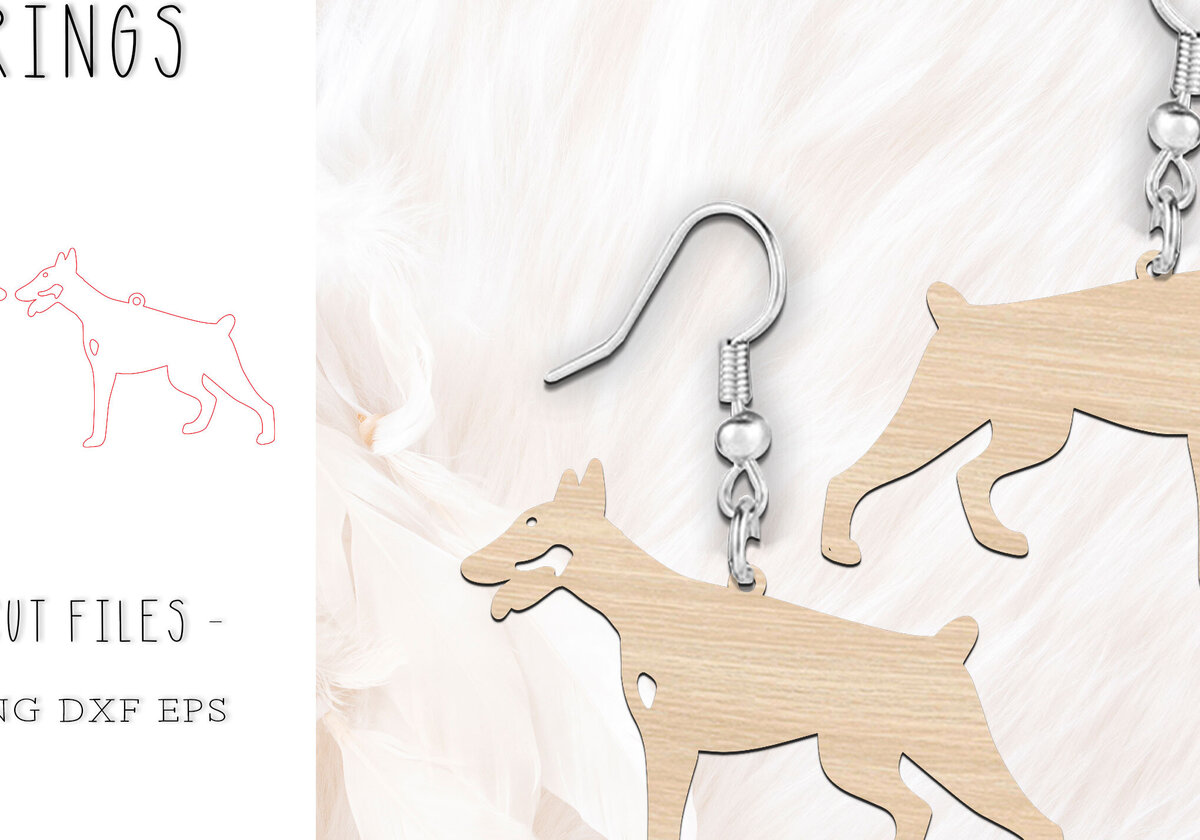 Intra απο ξύλο plywood 3mm-4mm πάχος -  κοπής με λέιζερ Doberman Dog Earrings Δίασταση 900x900 cm INTRAFABR-119131310