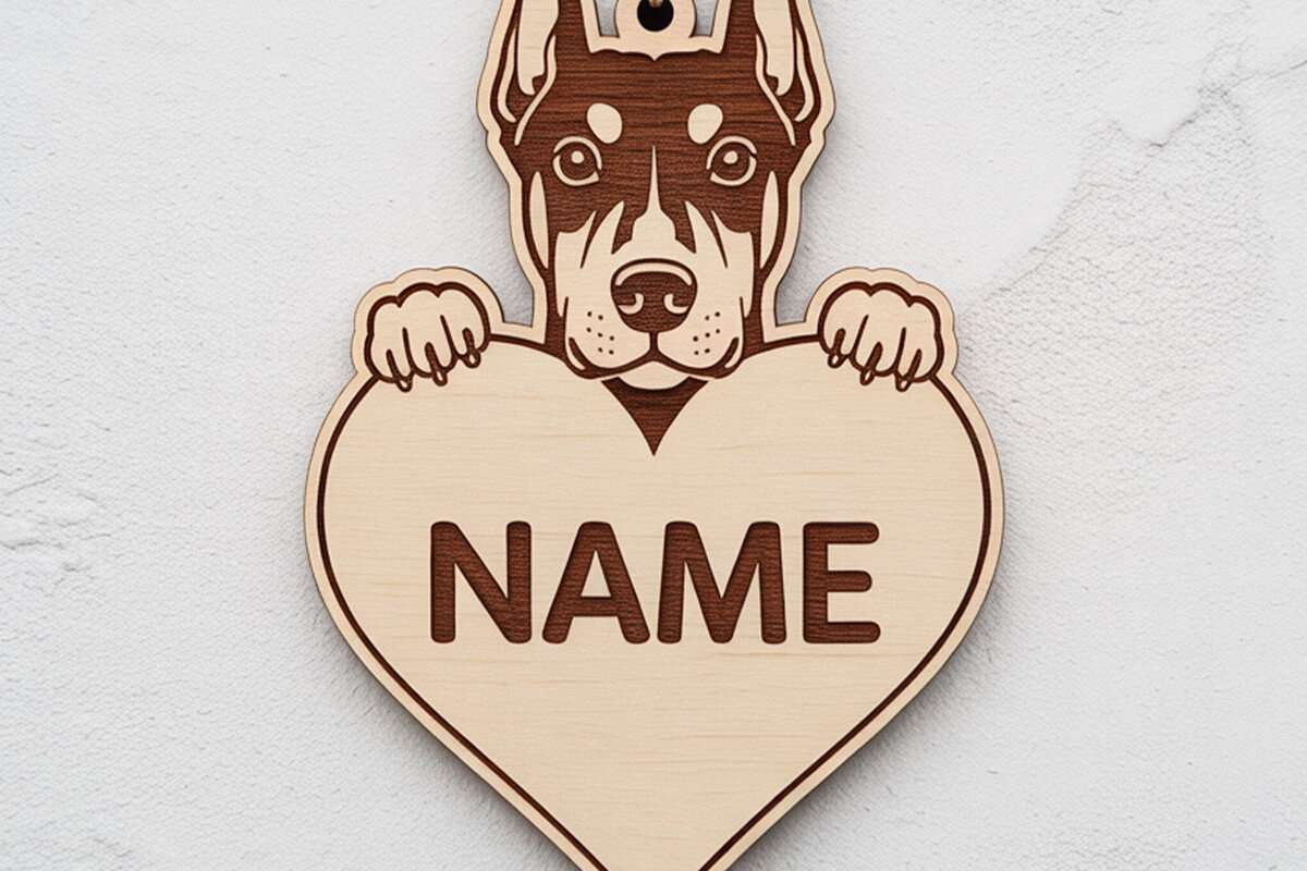 Σετ των 3 Intra απο ξύλο plywood 3mm-4mm πάχος - Μπρελόκ Doberman Dog  Δίασταση 4x4 cm INTRAFABR-122244914