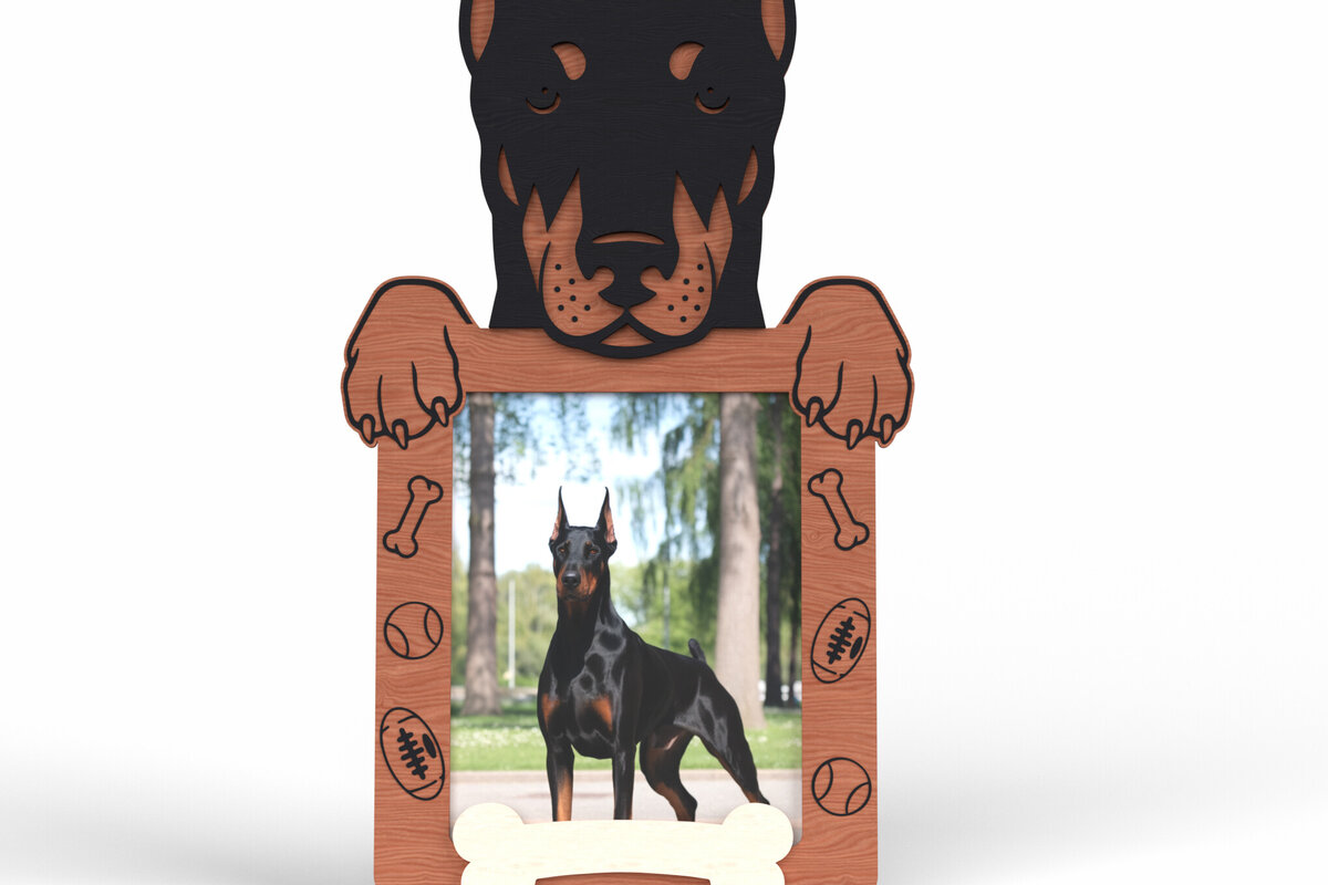 Σετ των 2 Intra απο ξύλο plywood 3mm-4mm πάχος - Κορνίζα Doberman Dog -  Δίασταση 20x25 cm INTRAFABR-117566557