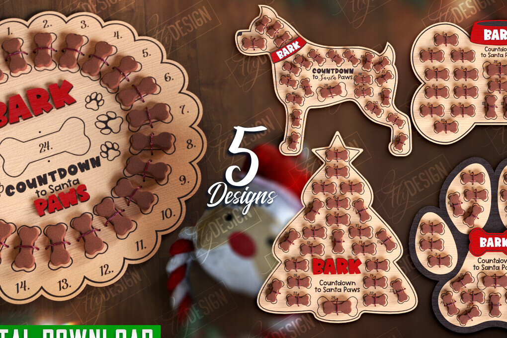 Σετ των 2 Intra απο ξύλο plywood 3mm-4mm πάχος - Πακέτο Ημερολογίου Advent Dog | Δώρο για κατοικίδια Δίασταση 15x15 cm INTRAFABR-109884728