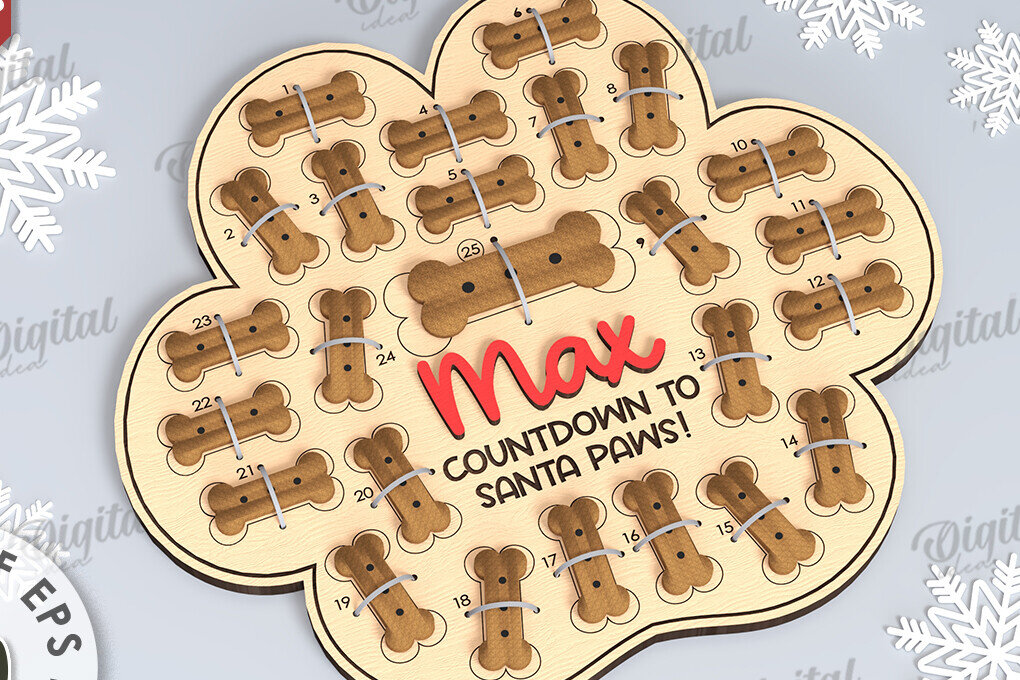 Intra απο ξύλο plywood 3mm-4mm πάχος - Dog Advent Calendar Σχέδιο κοπής με λέιζερ Δίασταση 30x20 cm INTRAFABR-108511093