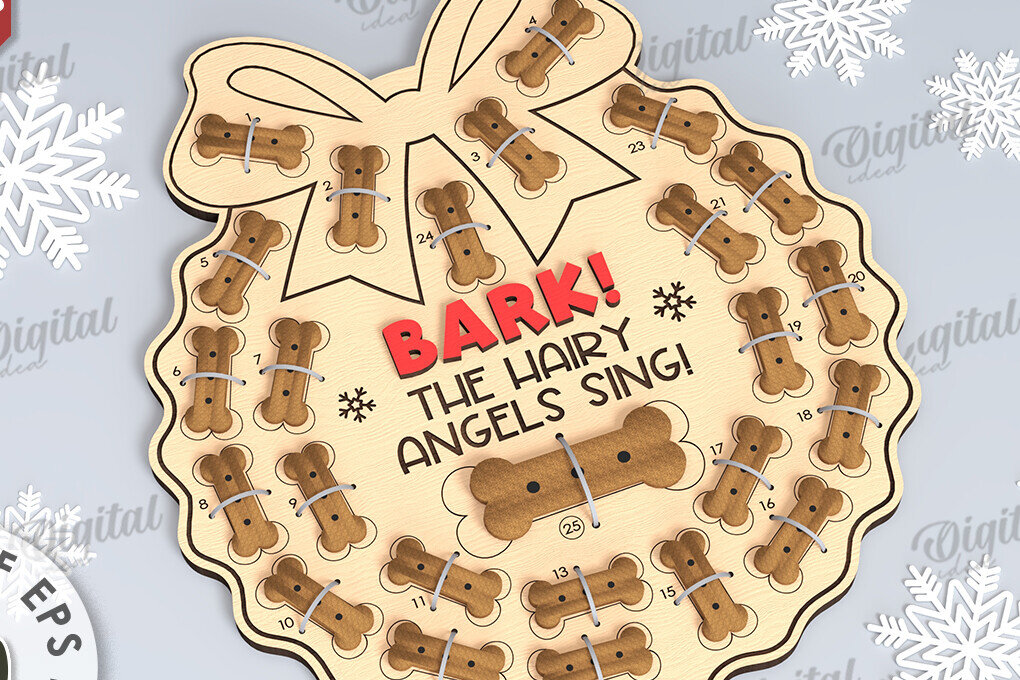 Σετ των 2 Intra απο ξύλο plywood 3mm-4mm πάχος - Dog Advent Calendar Σχέδιο κοπής με λέιζερ Δίασταση 30x20 cm INTRAFABR-108511197