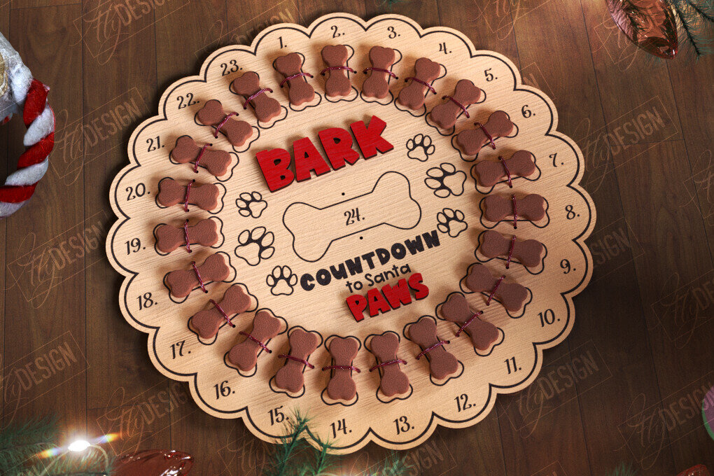 Σετ των 2 Intra απο ξύλο plywood 3mm-4mm πάχος - Ημερολόγιο Advent Dog | Δώρο για κατοικίδια | Λιχουδιές Δίασταση 15x15 cm INTRAFABR-109884532