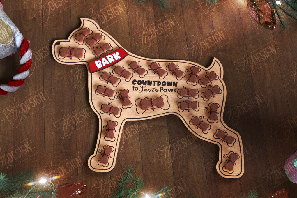 Σετ των 2 Intra απο ξύλο plywood 3mm-4mm πάχος - Ημερολόγιο Advent Dog | Δώρο για κατοικίδια | Λιχουδιές Δίασταση 15x15 cm INTRAFABR-109884543