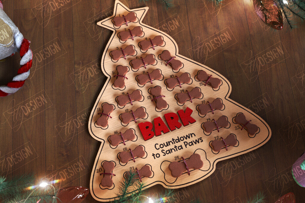 Σετ των 2 Intra απο ξύλο plywood 3mm-4mm πάχος - Ημερολόγιο Advent Dog | Δώρο για κατοικίδια | Λιχουδιές Δίασταση 15x15 cm INTRAFABR-109884527