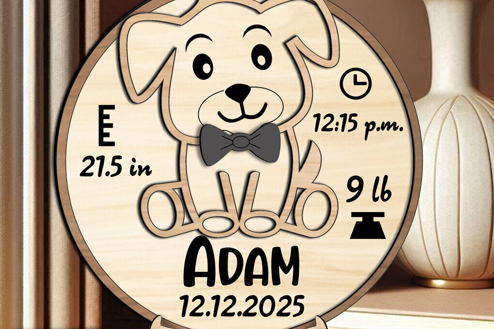 Intra απο ξύλο plywood 3mm-4mm πάχος - Στρογγυλός κύκλος αναγγελίας μωρού σκύλου Δίασταση 30x20 cm INTRAFABR-115554941