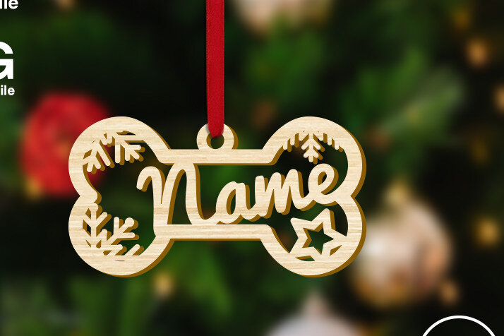 Σετ των 3 Intra απο ξύλο plywood 3mm-4mm πάχος - Χριστουγεννιάτικο στολίδι με κόκκαλο σκύλου Δίασταση 8x2 cm INTRAFABR-50660738