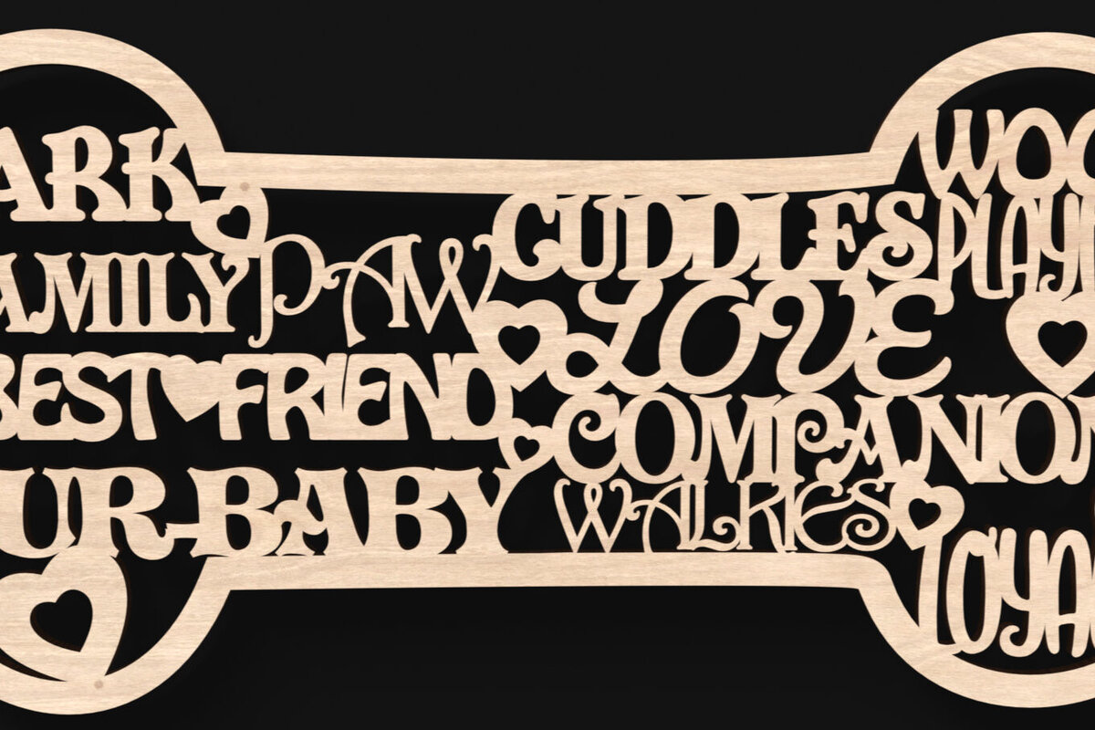 Σετ των 3 Intra απο ξύλο plywood 3mm-4mm πάχος -  με λέιζερ  με λέξεις οστών σκύλου Δίασταση 4x4 cm INTRAFABR-103517726