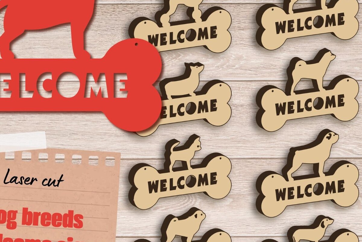 Intra απο ξύλο plywood 3mm-4mm πάχος - Πακέτο καλωσορίσματος φυλών σκύλων, Dog  Δίασταση 30x20 cm INTRAFABR-85073312