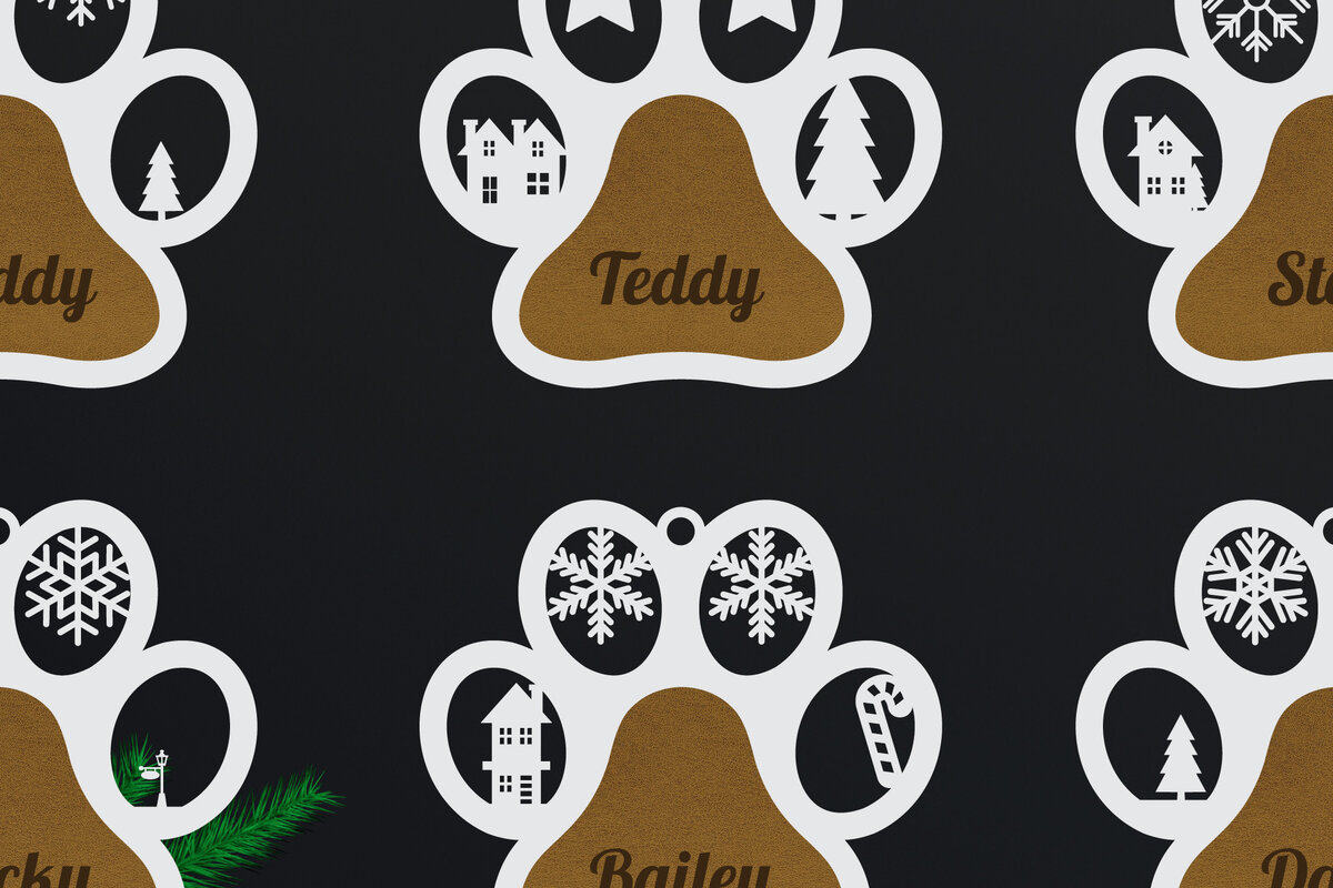 Σετ των 3 Intra απο ξύλο plywood 3mm-4mm πάχος -  κοπής με λέιζερ Χριστουγεννιάτικο στολίδι σκύλου Δίασταση 6x6 cm INTRAFABR-48104957