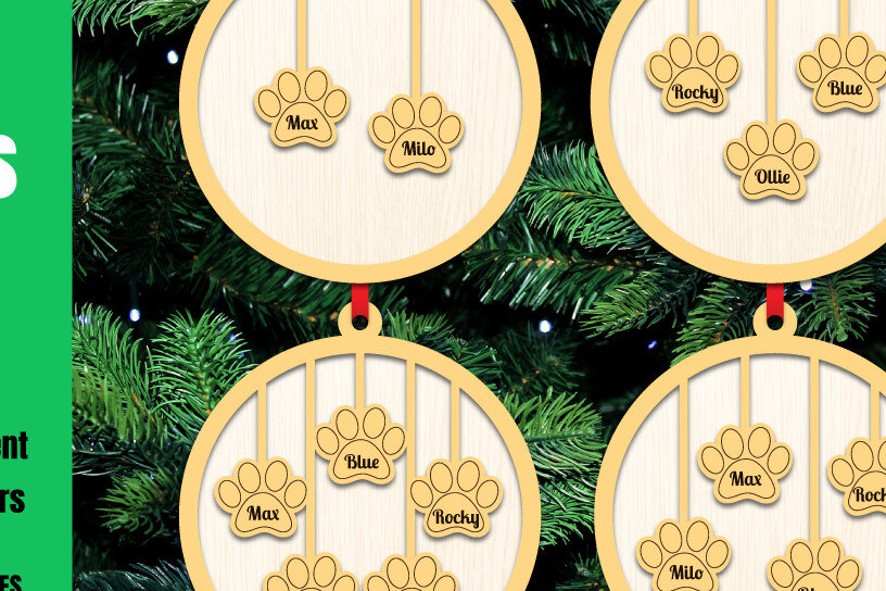 Σετ των 3 Intra απο ξύλο plywood 3mm-4mm πάχος -  με λέιζερ Χριστουγεννιάτικο στολίδι σκύλου Δίασταση 2x4 cm INTRAFABR-20095307