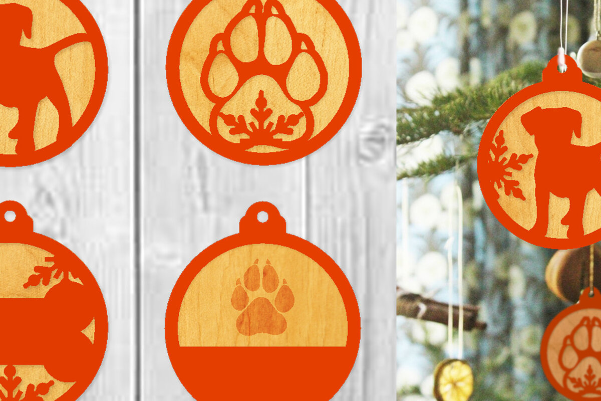 Σετ των 3 Intra απο ξύλο plywood 3mm-4mm πάχος - Αρχεία λέιζερ Χριστουγεννιάτικων στολιδιών σκυλιών Δίασταση 6x6 cm INTRAFABR-16033940