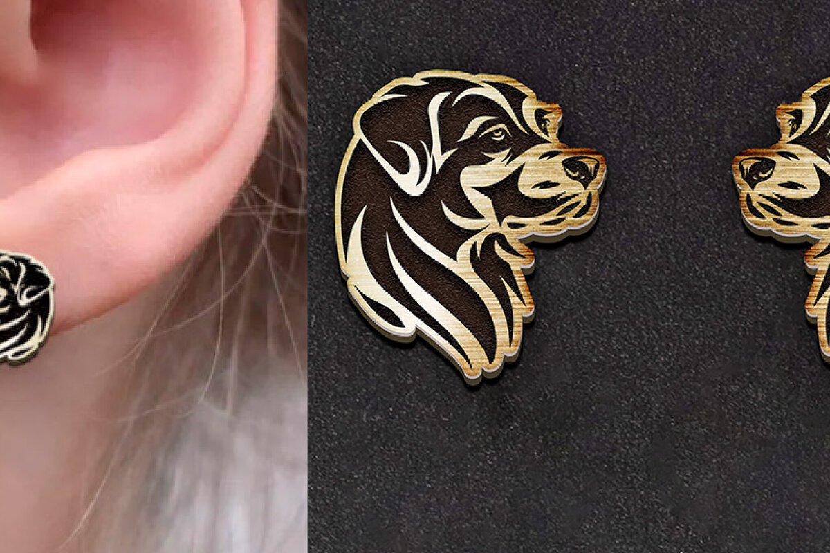 Σετ των 3 Intra απο ξύλο plywood 3mm-4mm πάχος - Σκουλαρίκια σκυλιών . Boho Earrings La Δίασταση 3x3 cm INTRAFABR-120739424