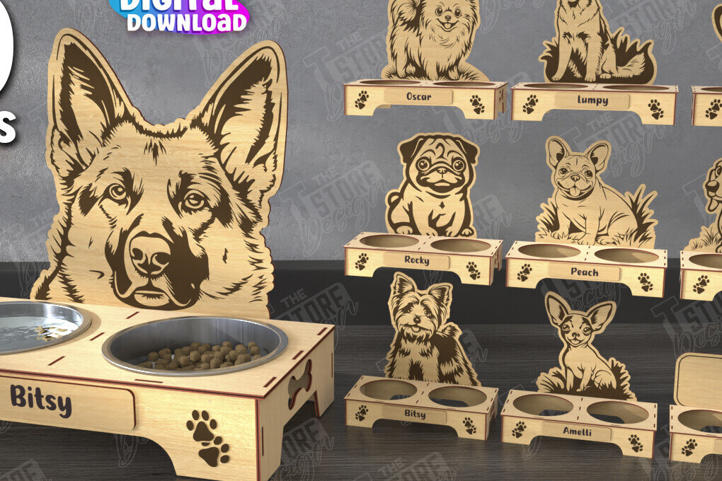 Σετ των 2 Intra απο ξύλο plywood 3mm-4mm πάχος - Πακέτο βάσης για μπολ τροφής για σκύλους |  CNC Δίασταση 20x20 cm INTRAFABR-110851429