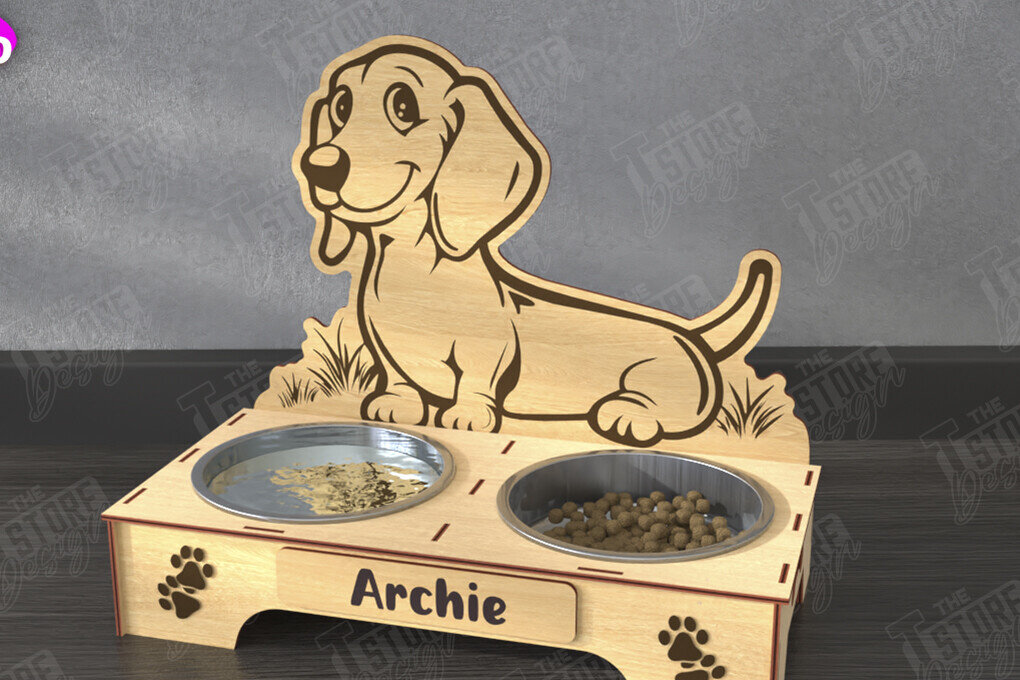 Σετ των 2 Intra απο ξύλο plywood 3mm-4mm πάχος - Βάση μπολ τροφής για σκύλους | Θήκη για μπολ φαγητού Δίασταση 20x20 cm INTRAFABR-110851336