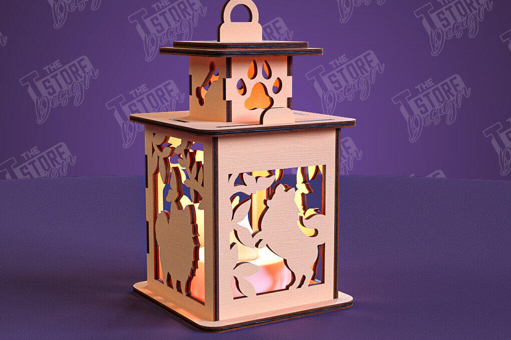 Σετ των 2 Intra απο ξύλο plywood 3mm-4mm πάχος - Φανάρι σκύλου | 3D Night Light | Κατοικία Κατοικίδια Δίασταση 20x20 cm INTRAFABR-101752714