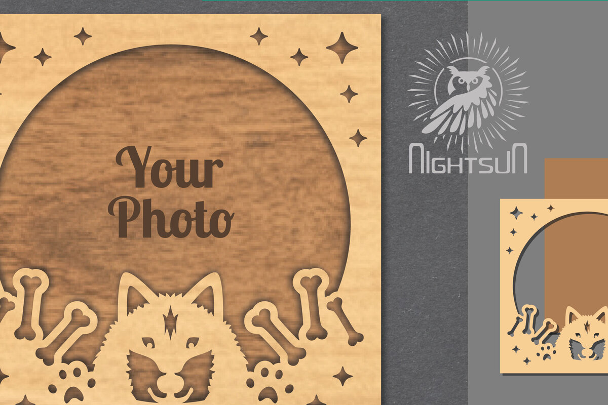 Σετ των 2 Intra απο ξύλο plywood 3mm-4mm πάχος - Κορνίζα φωτογραφιών κοπής με λέιζερ σκύλου 10 Δίασταση 20x25 cm INTRAFABR-112991495