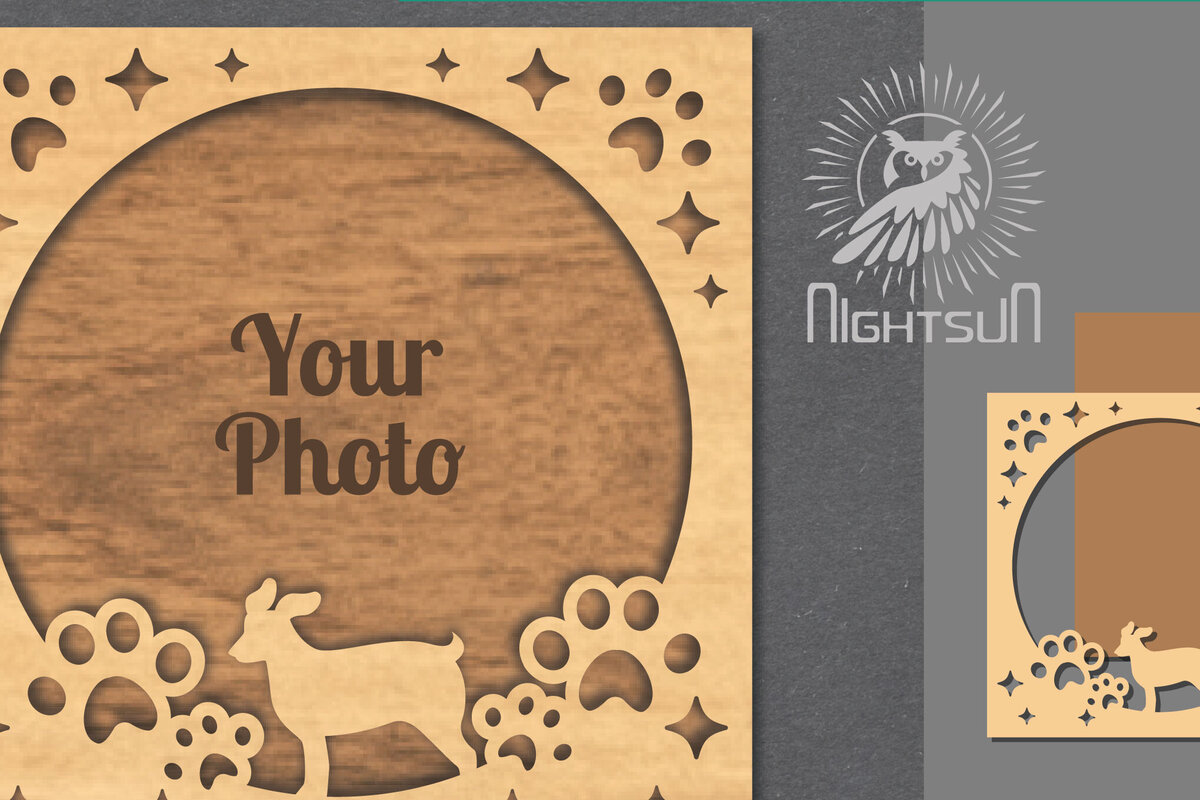 Σετ των 3 Intra απο ξύλο plywood 3mm-4mm πάχος - Κορνίζα φωτογραφιών κοπής με λέιζερ σκύλου 2 Δίασταση 20x25 cm INTRAFABR-112991195