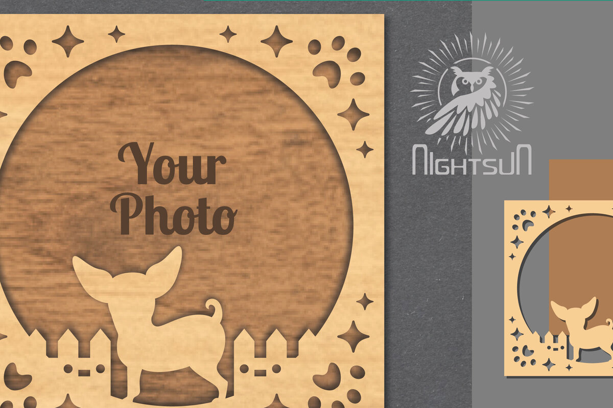 Σετ των 2 Intra απο ξύλο plywood 3mm-4mm πάχος - Κορνίζα φωτογραφιών κοπής με λέιζερ σκύλου 5 Δίασταση 20x25 cm INTRAFABR-112991359