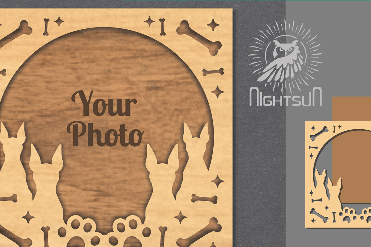 Σετ των 2 Intra απο ξύλο plywood 3mm-4mm πάχος - Κορνίζα φωτογραφιών κοπής με λέιζερ σκύλου 6 Δίασταση 20x25 cm INTRAFABR-112991383