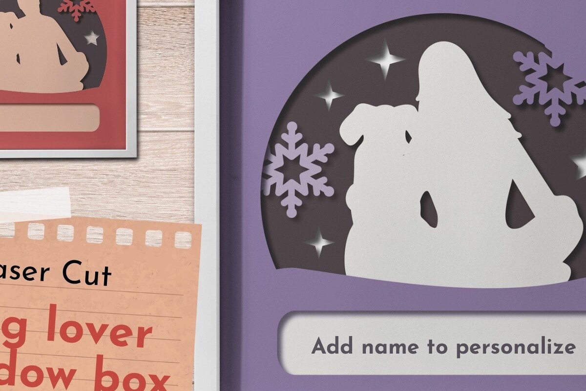 Σετ των 3 Intra απο ξύλο plywood 3mm-4mm πάχος - Dog Lover Shadow Box, Puppy Christmas Δίασταση 9x9 cm INTRAFABR-81324261