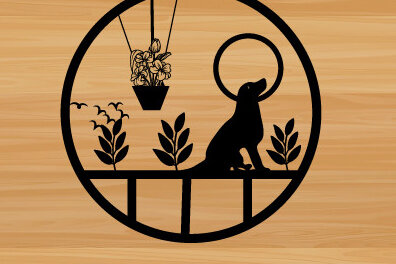 Intra απο ξύλο plywood 3mm-4mm πάχος -  κοπής με λέιζερ τέχνης μεταλλικής διακόσμησης τοίχου Dog Δίασταση 40x50 cm INTRAFABR-74782740