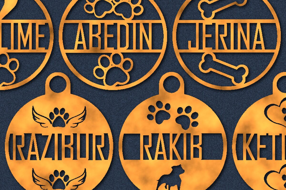 Σετ των 2 Intra απο ξύλο plywood 3mm-4mm πάχος - Δέσμη κοπής λέιζερ στολίδι με όνομα σκύλου Δίασταση 25x25 cm INTRAFABR-44168609