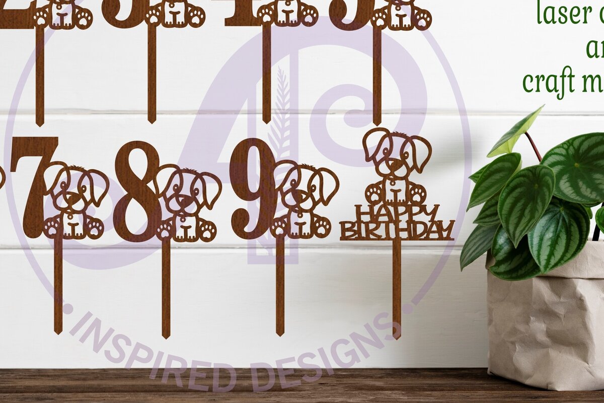 Σετ των 2 Intra απο ξύλο plywood 3mm-4mm πάχος - Dog Number Cake Toppers, 10 σχέδια  Δίασταση 20x20 cm INTRAFABR-91623296