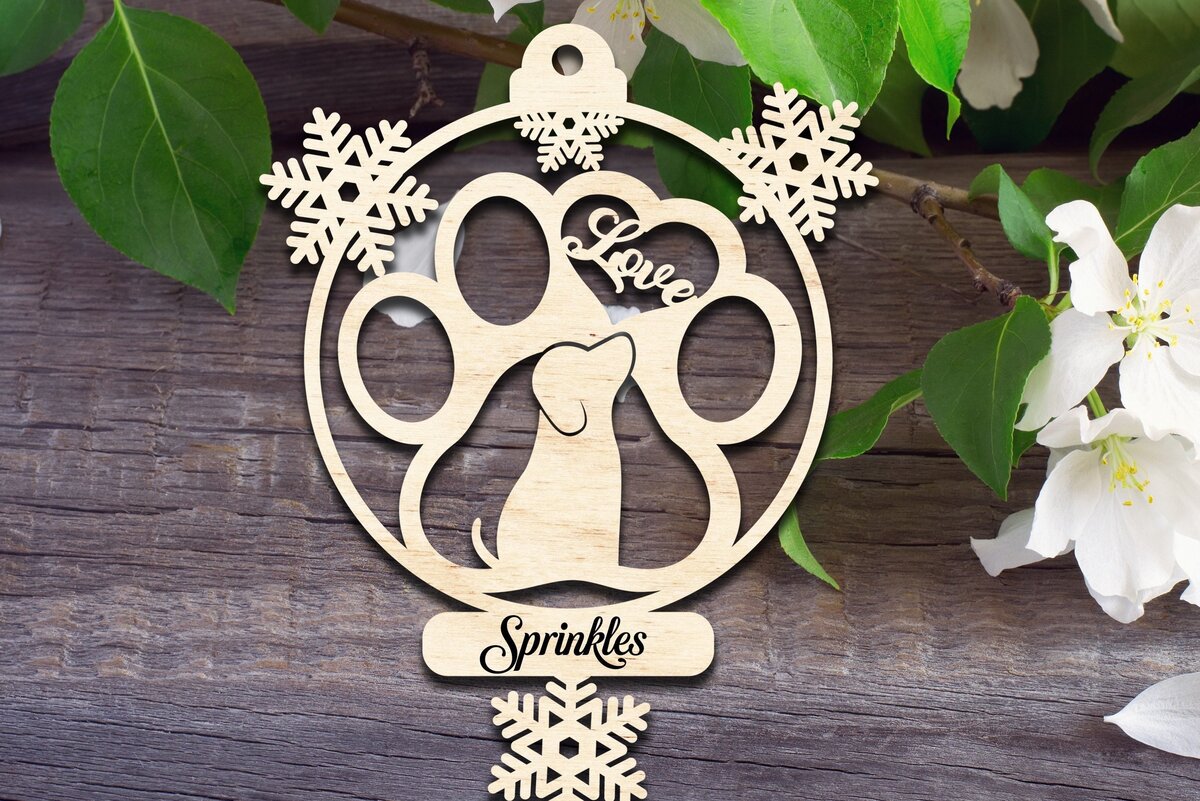 Σετ των 3 Intra απο ξύλο plywood 3mm-4mm πάχος - Στολίδι σκύλου με νιφάδες χιονιού Δίασταση 6x6 cm INTRAFABR-32986744